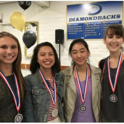 Teenage girls with winner medals over the necks